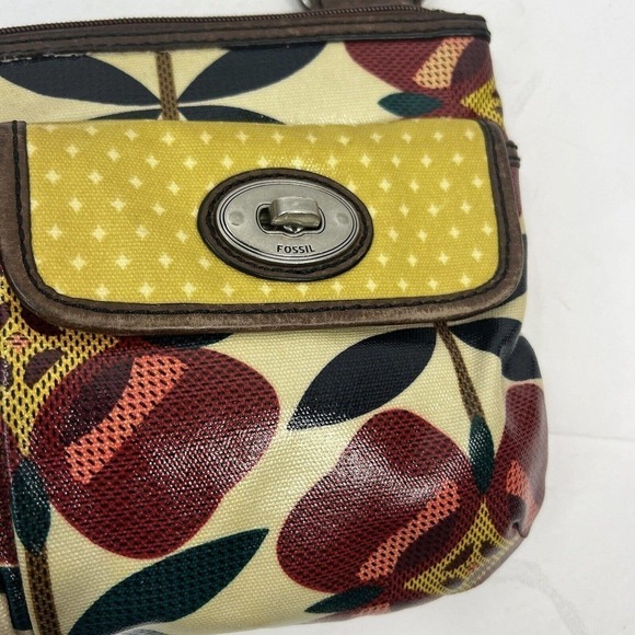 FOSSIL Key Per Coated Canvas Floral Crossbody Bag Red Yellow Turnlock - Picture 5 of 13